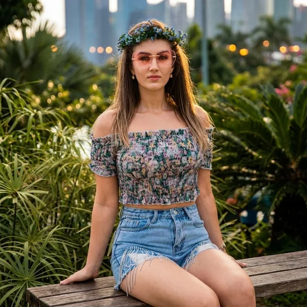 Smocked Floral Crop Top and Denim Shorts