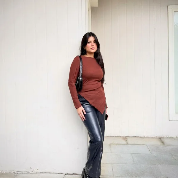 Asymmetric Ribbed Top with Leather Pants