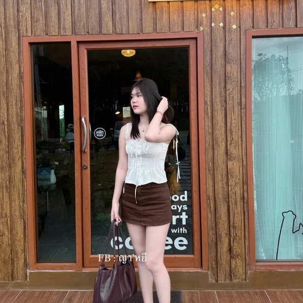 Cottagecore White Corset Top and Brown Mini Skirt
