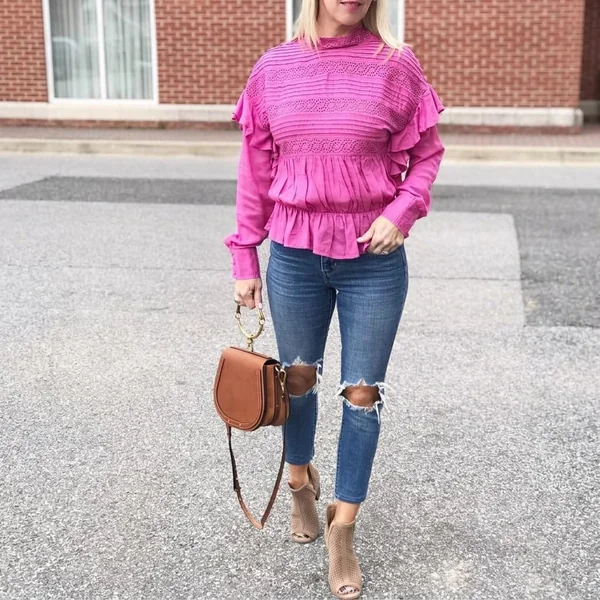 Ruffled Magenta Eyelet Blouse