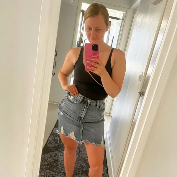Distressed Denim Mini Skirt with Classic Tank Top