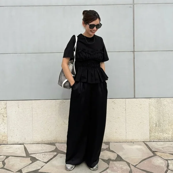 Monochrome Black Peplum and Wide-Leg Trousers