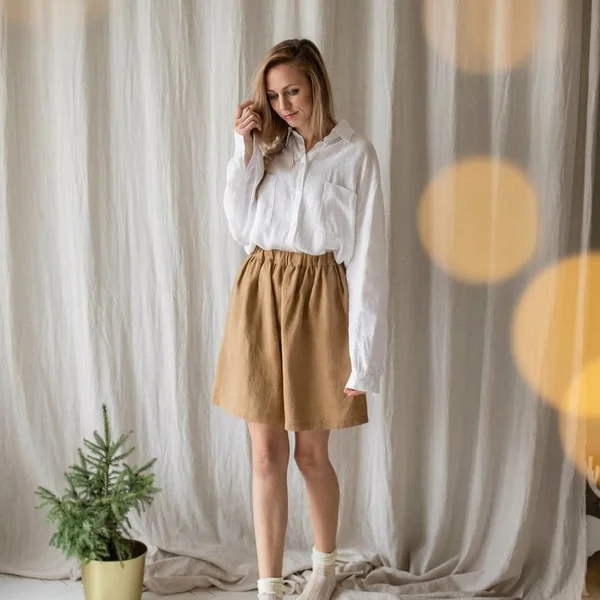 Camel Linen Mini Skirt