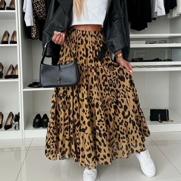 Moto Jacket & Leopard Maxi Skirt