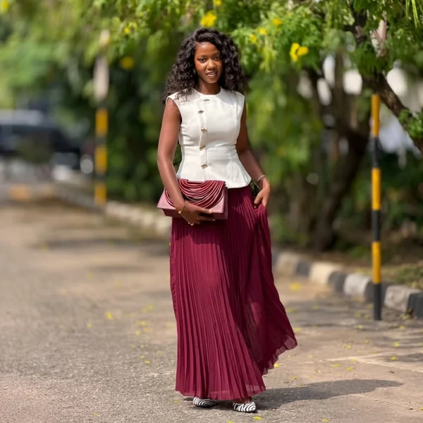 Burgundy Pleated Maxi and Peplum Blouse