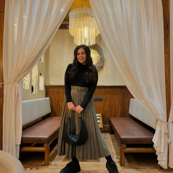 Pleated Suede Skirt & Fitted Turtleneck