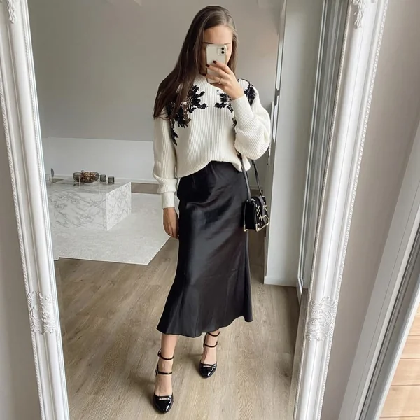 Black Satin Maxi and Sequin Sweater