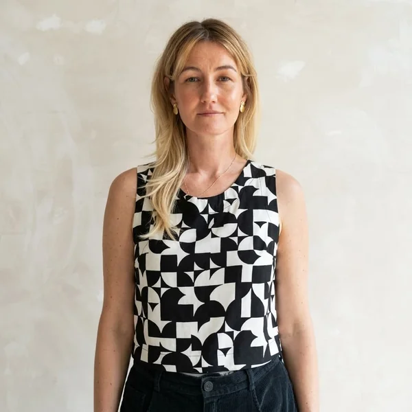 Geometric Print Tank and Corduroy Trousers