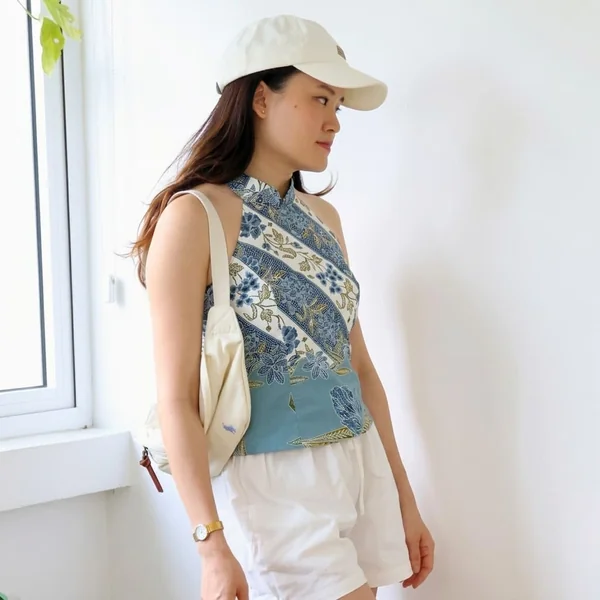 Printed Mandarin-Collar Halter with Shorts