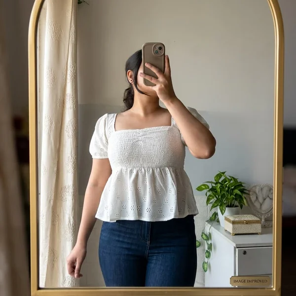 White Eyelet Peplum and Dark Wash Jeans