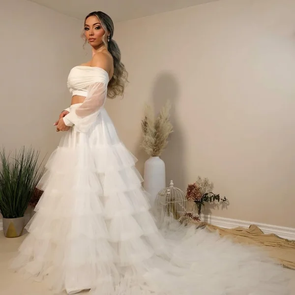 Romantic Bridal White Ruffle Skirt Set
