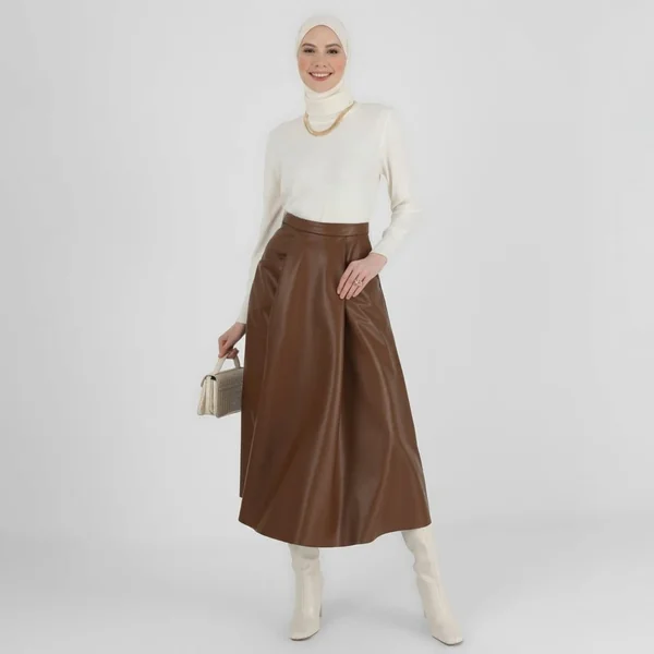 Leather Maxi Skirt & Fine-Knit Turtleneck