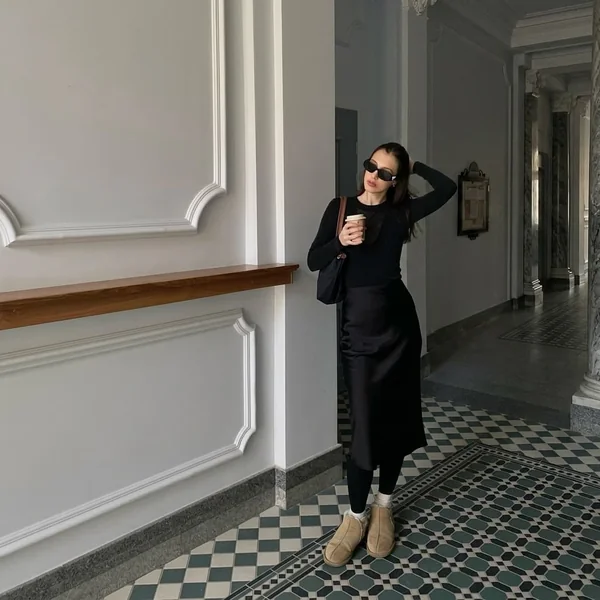 Black Silk Skirt with Cozy Accessories