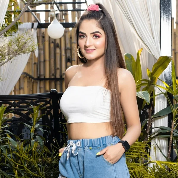 White Bandeau Tube Top and Patchwork Denim Joggers