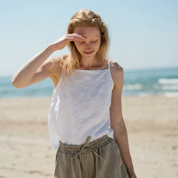 Linen Square-Neck Cami Top