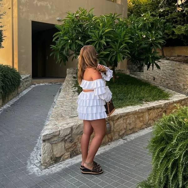 Flirty Summer White Ruffle Skirt Set