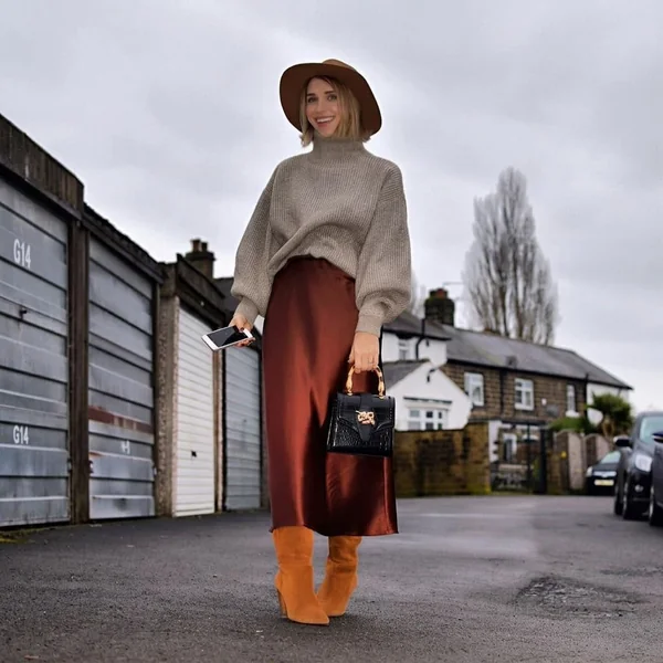 Copper Brown Satin Skirt