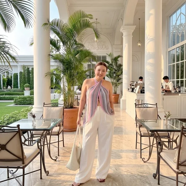 Striped Scarf-Style Halter with Pleated Trousers
