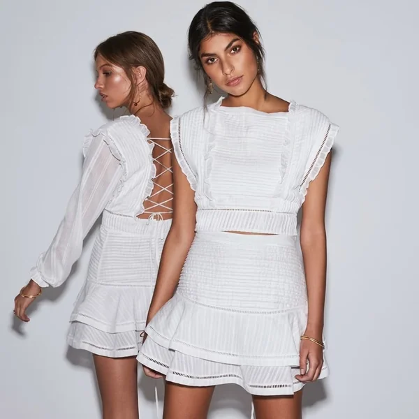 Boho-Chic White Ruffle Skirt Matching Set