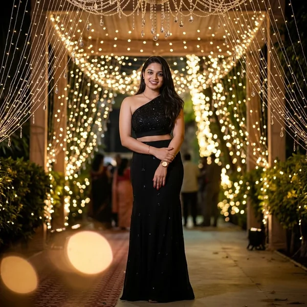 Sequined One-Shoulder Crop Top and Maxi Skirt
