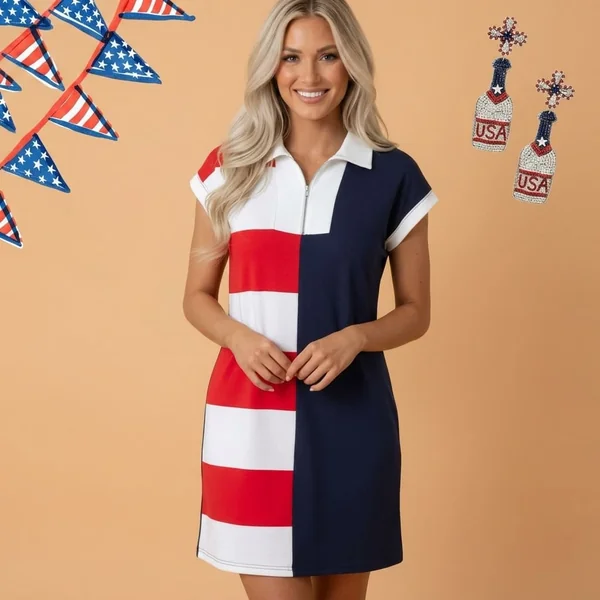 Patriotic Colorblock Polo Dress