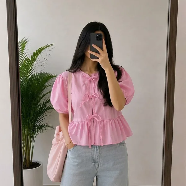 Tie-Front Peplum Blouse