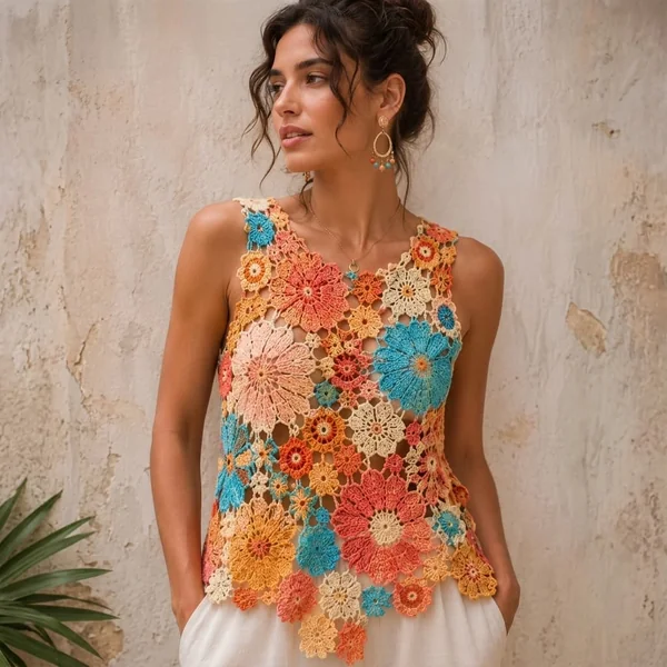 Floral Patchwork Crochet Crop Top