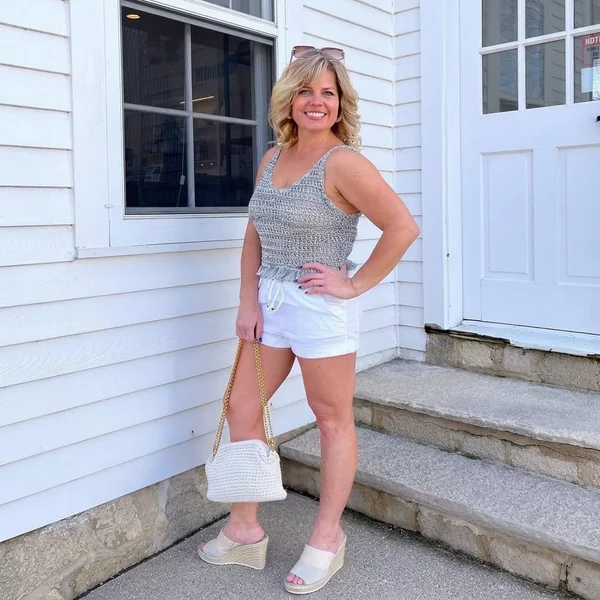 Textured Crochet Cami with Crisp White Shorts