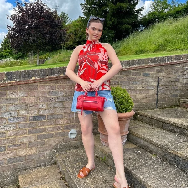 Floral Red Halter Neck Top with Denim Shorts