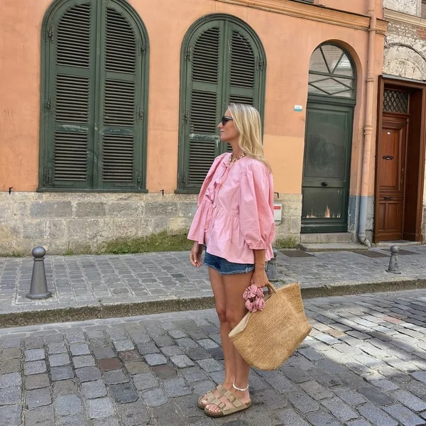 Voluminous Babydoll Top & Denim Shorts