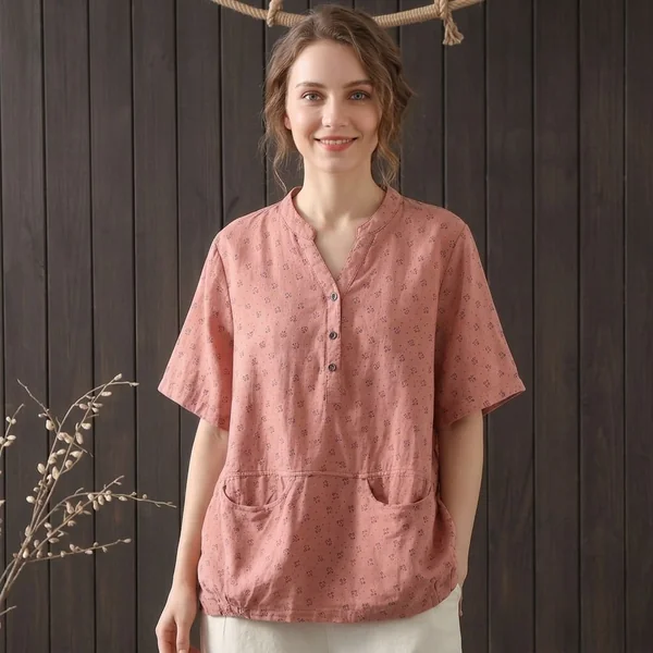Printed Mauve Henley Top