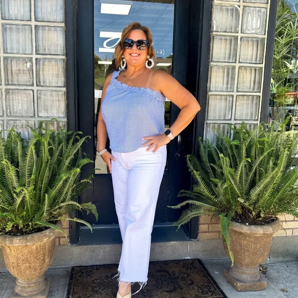 Striped Ruffled One-Shoulder Top