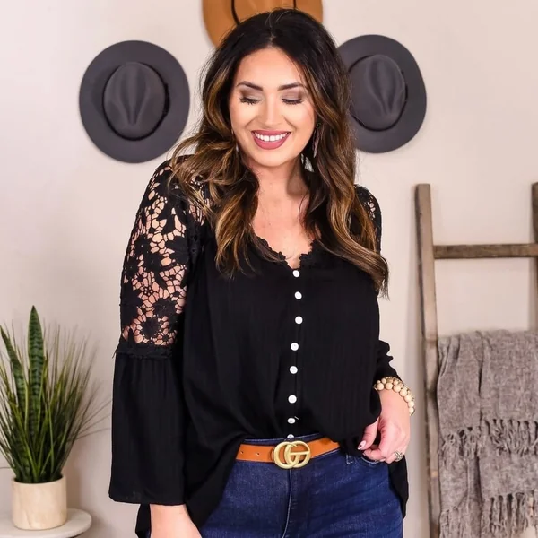 Crochet Lace Sleeve Blouse with Jeans
