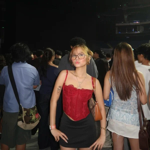 Red Lace Corset Top & Black Mini Skirt