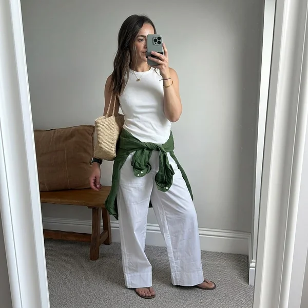 Summer Linens with Pop of Olive