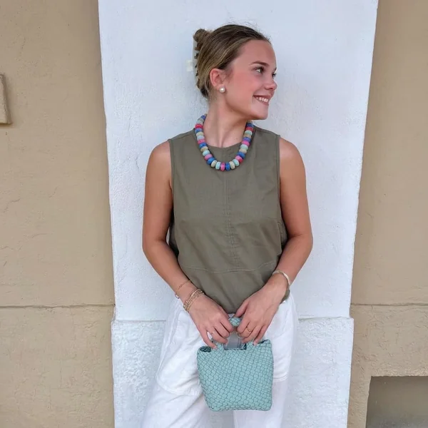 Olive Structured Tank with White Cargo Pants