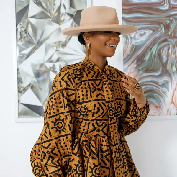 Tie-Neck Mustard Ankara Peplum Blouse