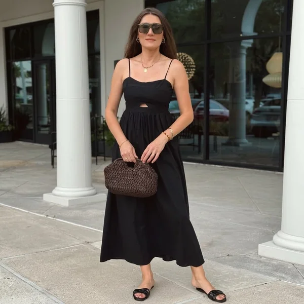 Black Cutout Camisole Midi Dress