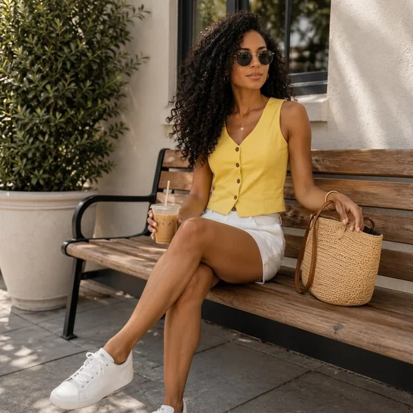 Button-Front Sleeveless Vest Top