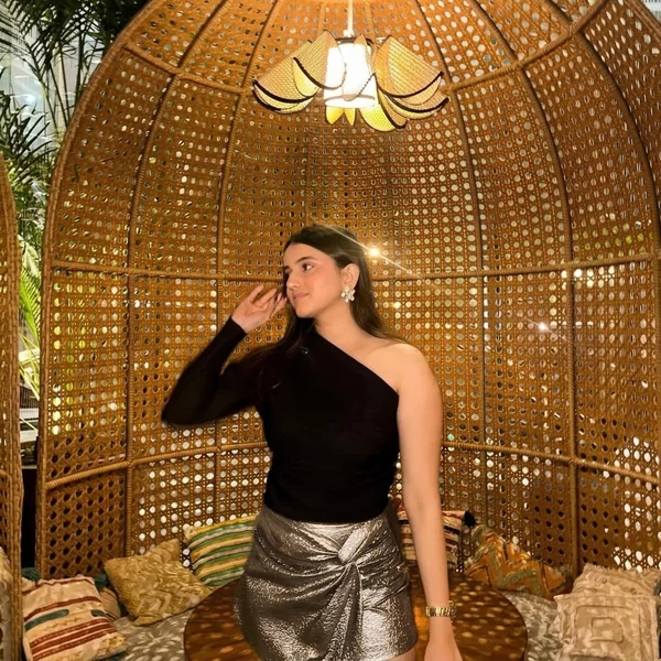 One-Shoulder Top & Metallic Mini Skirt