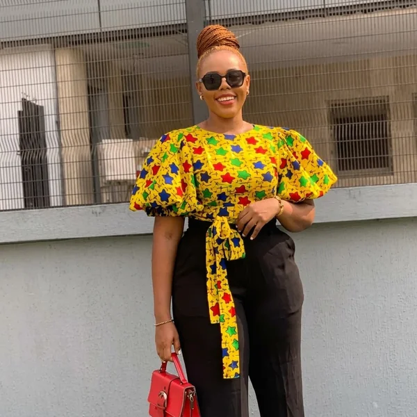Star-Print Ankara Puff-Sleeve Top