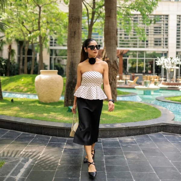 Polka-Dot Satin Peplum Corset