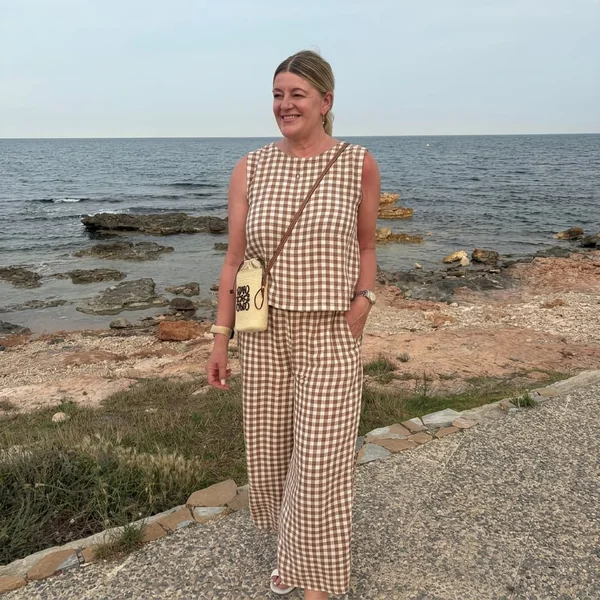 Brown Gingham Linen Co-Ord Set