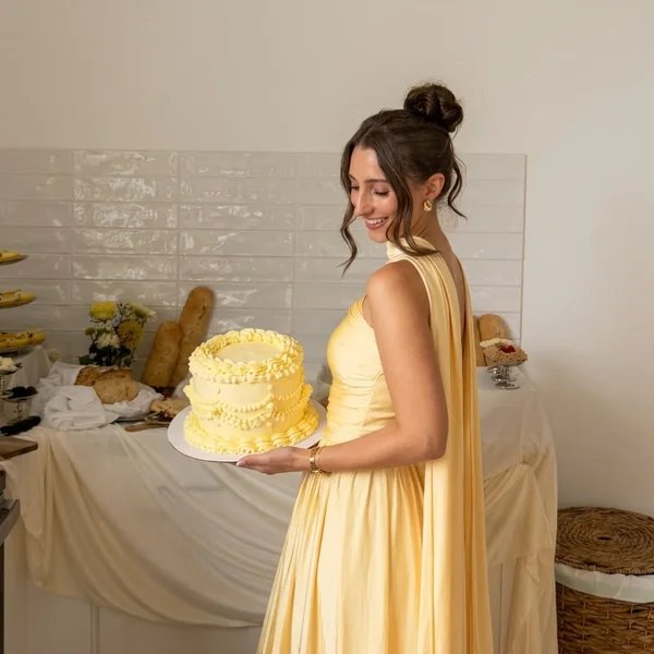 One-Shoulder Pastel Yellow Maxi Dress