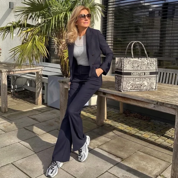 Tailored Navy Suit with Grey Ribbed Tank