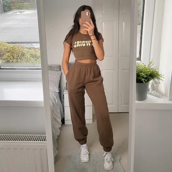 Chocolate Brown Graphic Tee and Sweatpants
