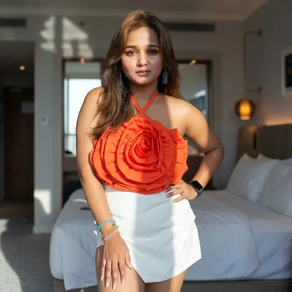 Red Rosette Halter Top with White Skort