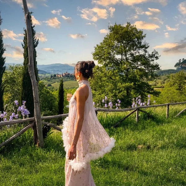 Whimsical Floral Cape Gown