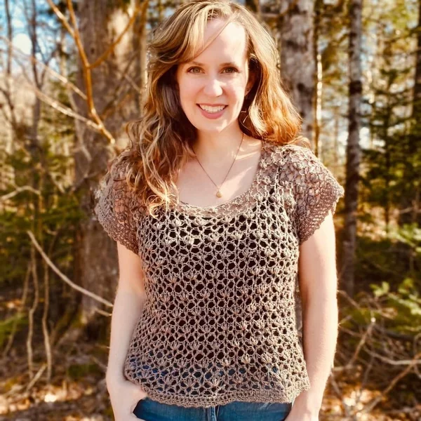 Taupe Cap-Sleeve Crochet Mesh Top