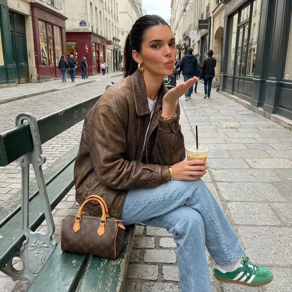 Vintage Brown Bomber with Light-Wash Jeans